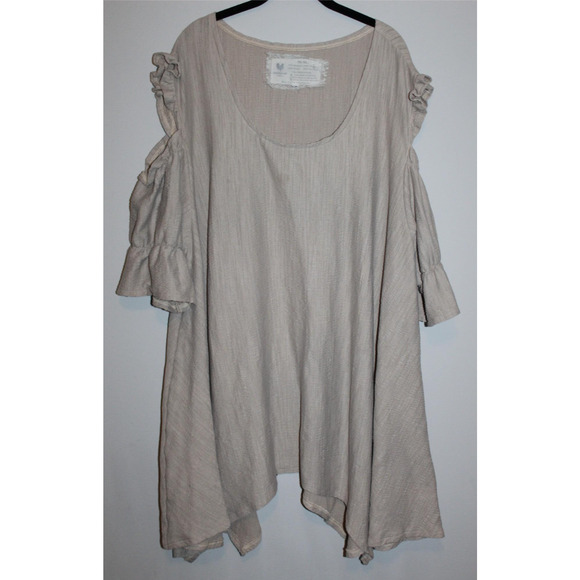 Farmhouse Frocks Cold Shoulder Lagonlook Oversized Tunic Top Tan Plus Size XXXL - Picture 13 of 16
